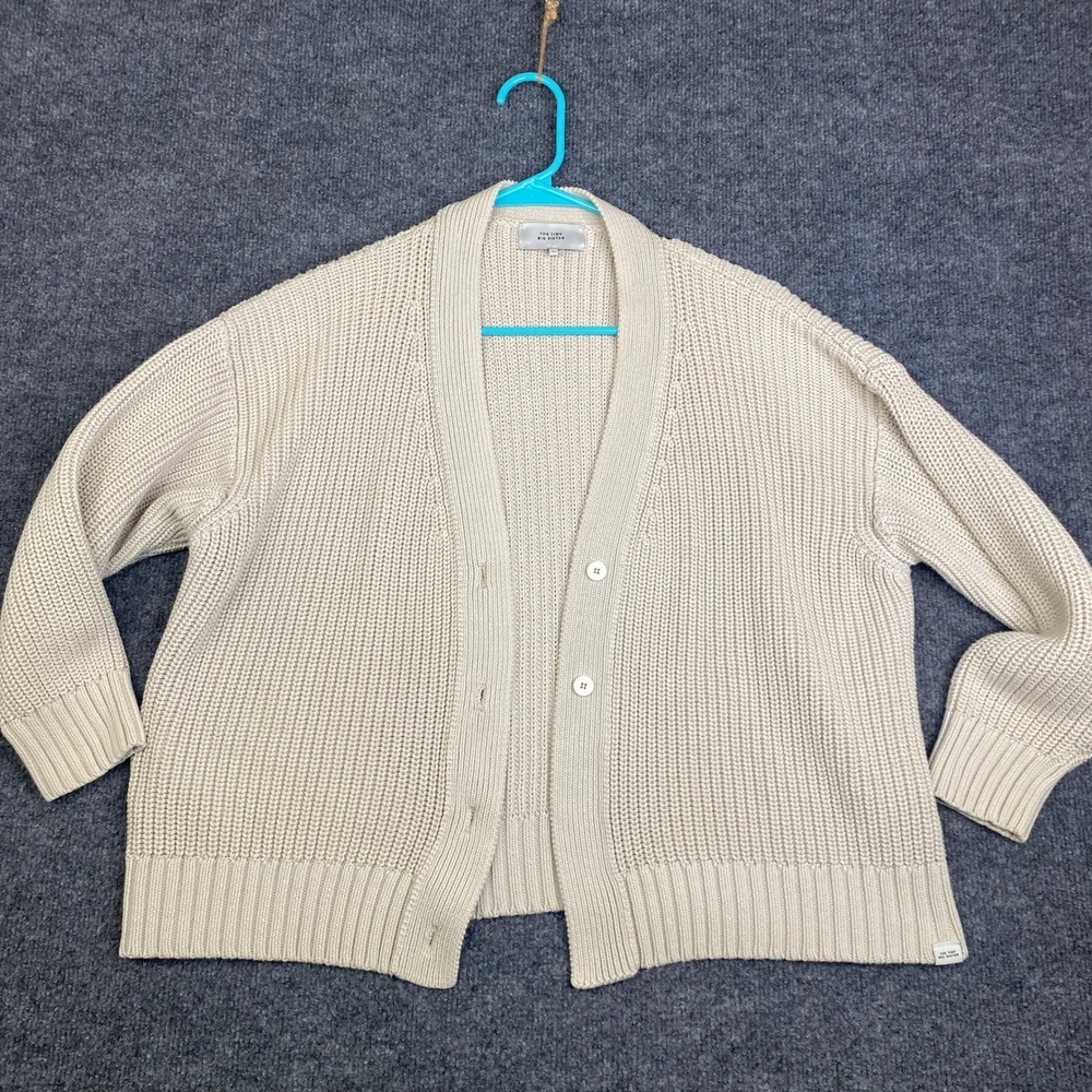 The Tiny Big Sister Cream Ribbed Chunky Knit Cardigan Sweater Beige Size 42